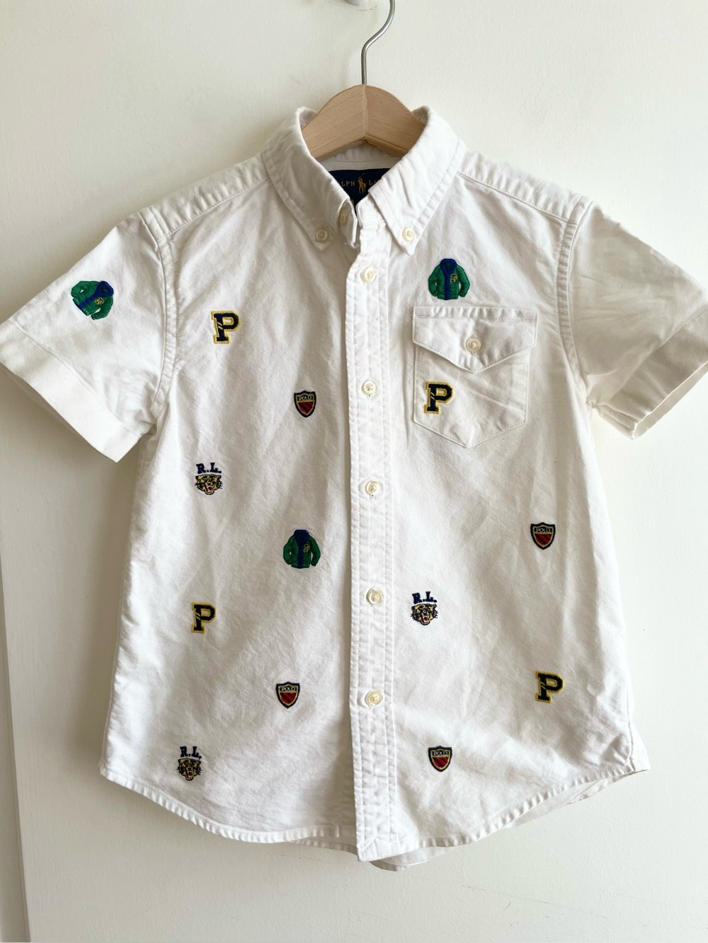 Ralph Lauren Boys' Embroidered Collegiate Oxford Short Sleeve Shirt Boys Size 5